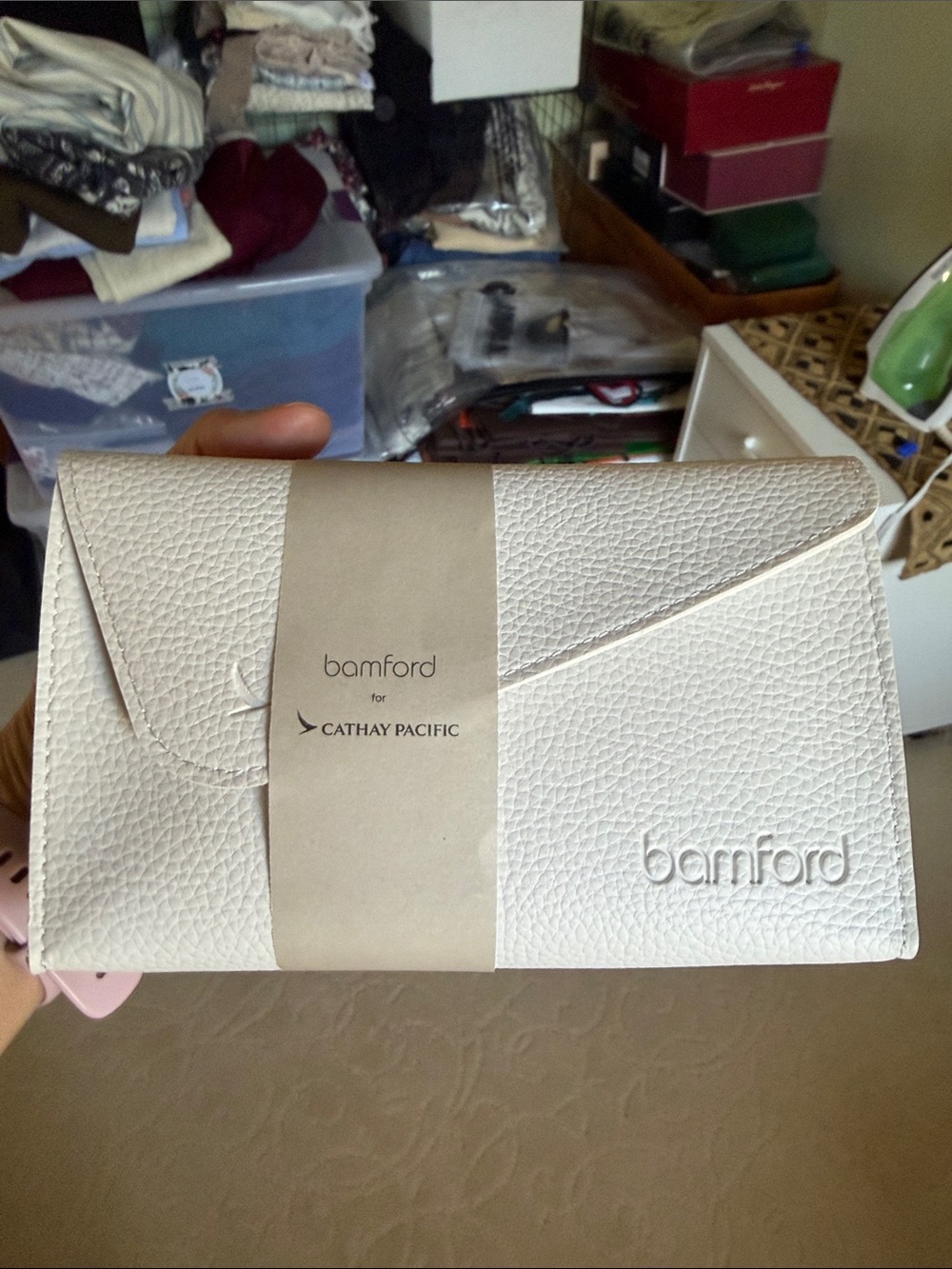 NWT Bomford Cathay Pacific travel amenities package. light blue and cream